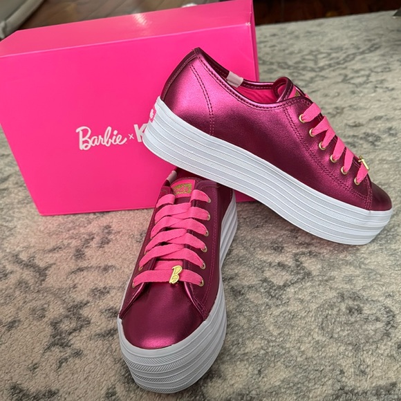 NWT Barbie x Keds Triple Up Metallic Leather Rose Pink